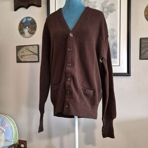 Vintage Wickbury Ltd Brown Wintuk Acrylic Button Down Cardigan Large